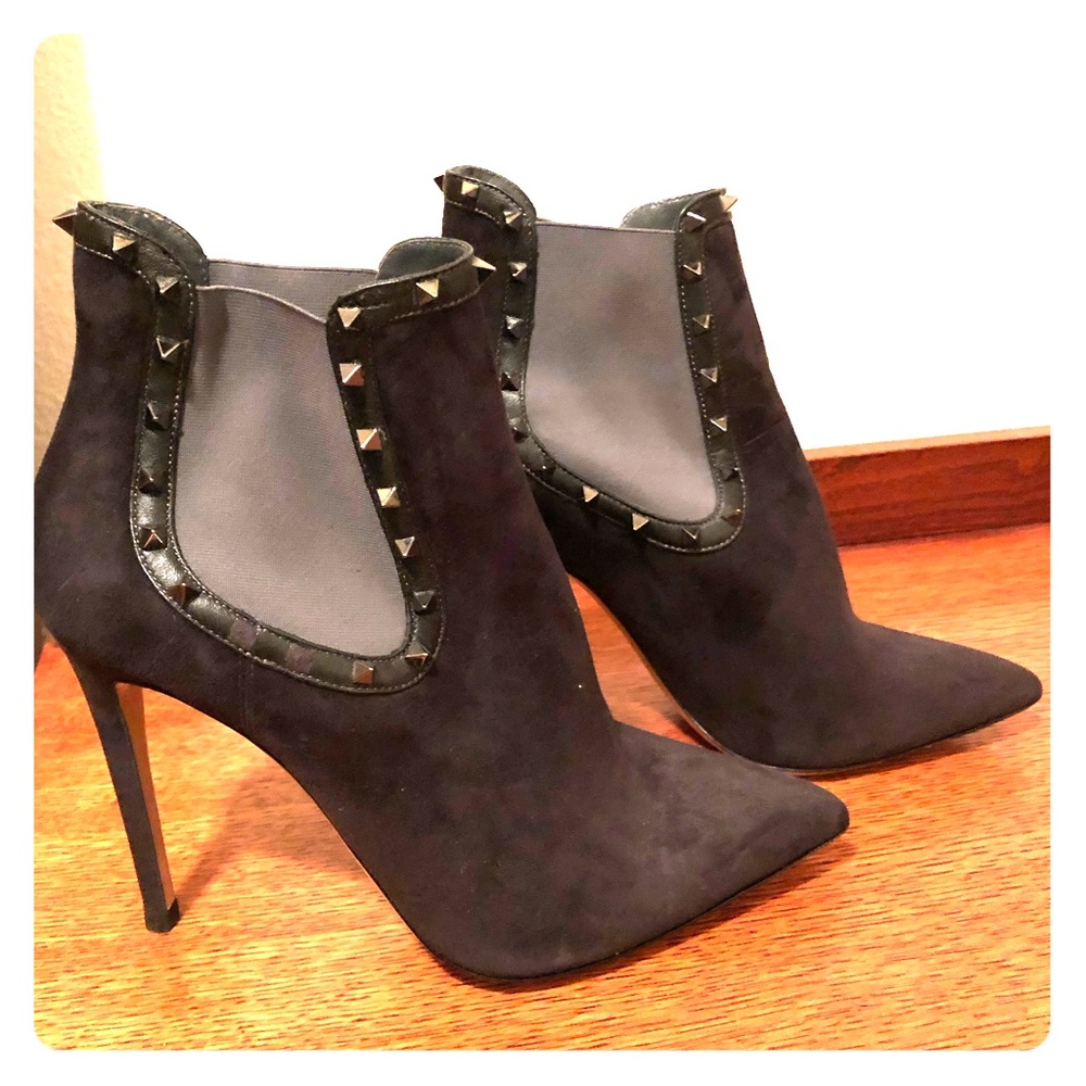 Francesco Santo Suede Leather spiked stiletto booties